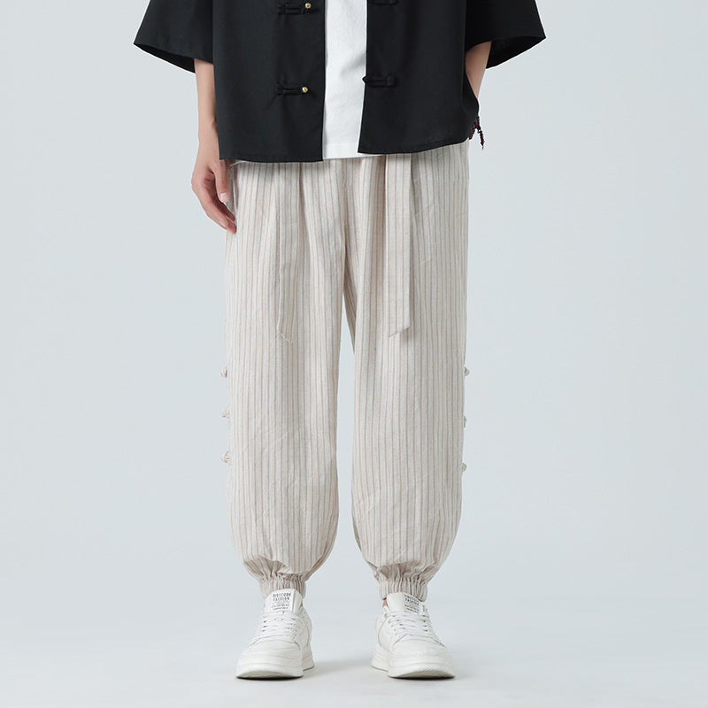 Pantalon homme ample léger, style chinois décontracté, parfait pour l'été. Offre confort et élégance.
