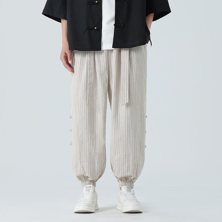 Pantalon homme ample léger, style chinois décontracté, parfait pour l'été. Offre confort et élégance.