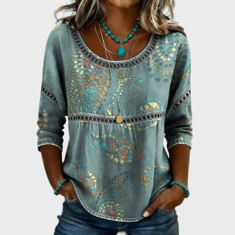 Top femme blanc à motif floral 3D, encolure ronde, coupe décontractée pour le printemps.