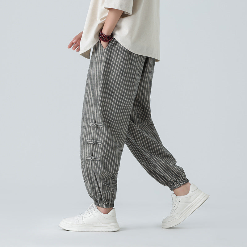 Pantalon homme ample, confort décontracté. Adoptez le style chinois pour vos moments de détente estivaux.