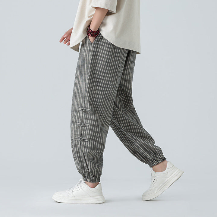 Pantalon homme ample, confort décontracté. Adoptez le style chinois pour vos moments de détente estivaux.