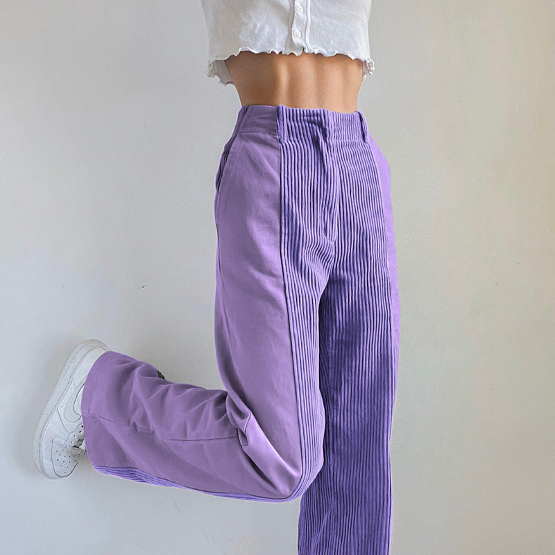 Pantalon femme uni à coupe droite ample, parfait pour un style élégant et confortable.