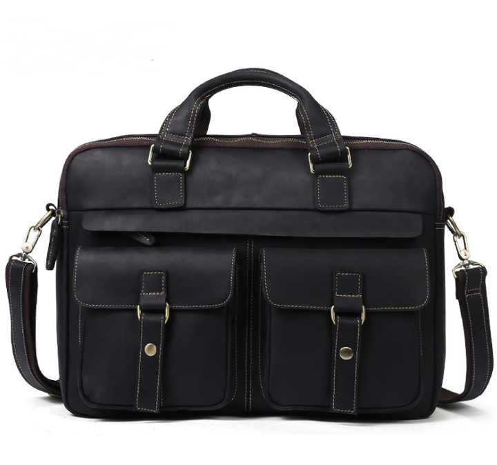 Sac homme porte-documents en cuir véritable marron. Idéal pour business, ordinateur portable et usage professionnel.