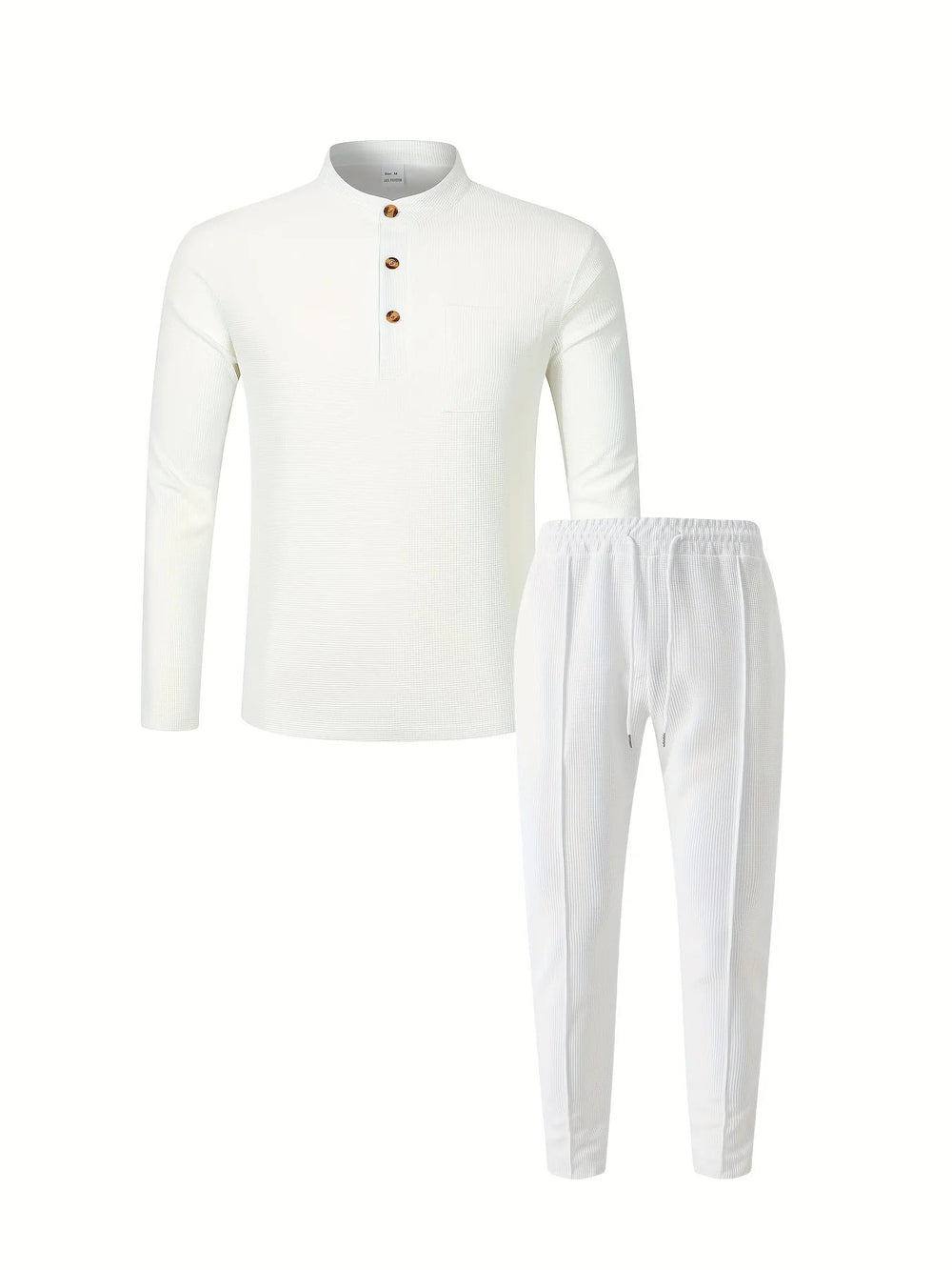 Mode masculine: ensemble Henley homme gaufre en coton pour printemps/été, style décontracté chic.