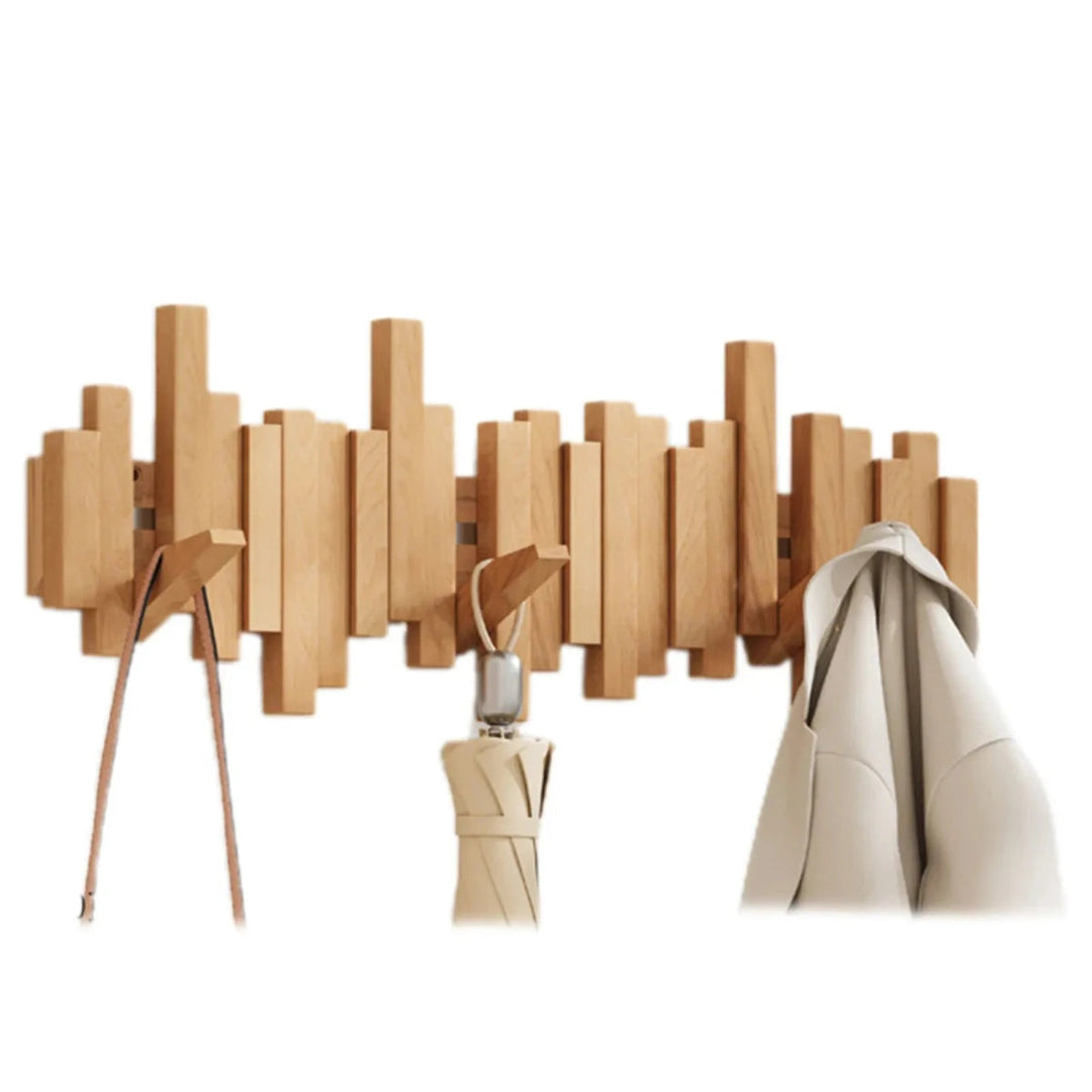 Solution de rangement murale élégante en bois de noyer, idéale pour l'organisation de votre entrée.
