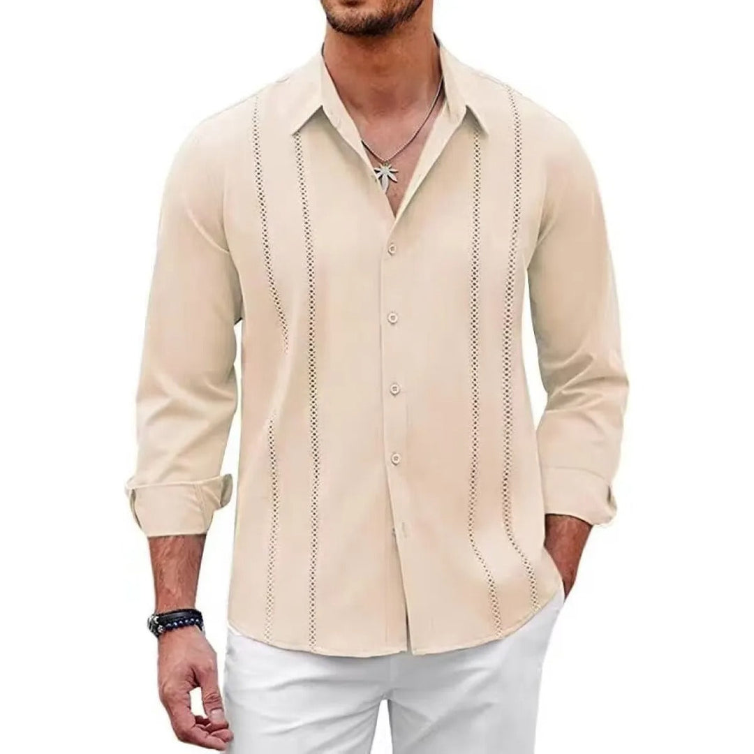 Chemise homme élégante coupe slim, manches longues, sans repassage, idéale pour affaires et quotidien moderne.