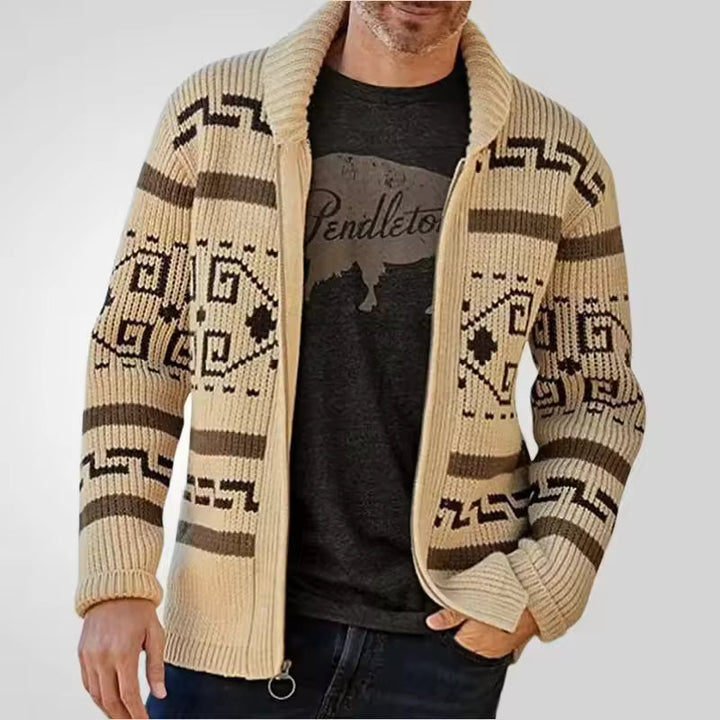 Veste gilet homme Oakmere à motif tribal, élégance moderne et casual, idéal pour la mode automne-hiver.