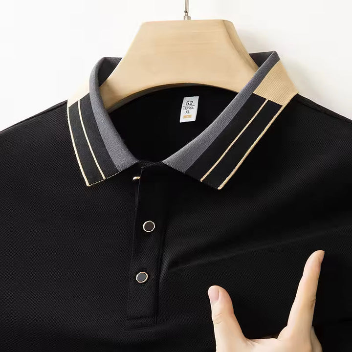 Polo homme respirant noir, élégance décontractée, confort quotidien. Idéal mode masculine.
