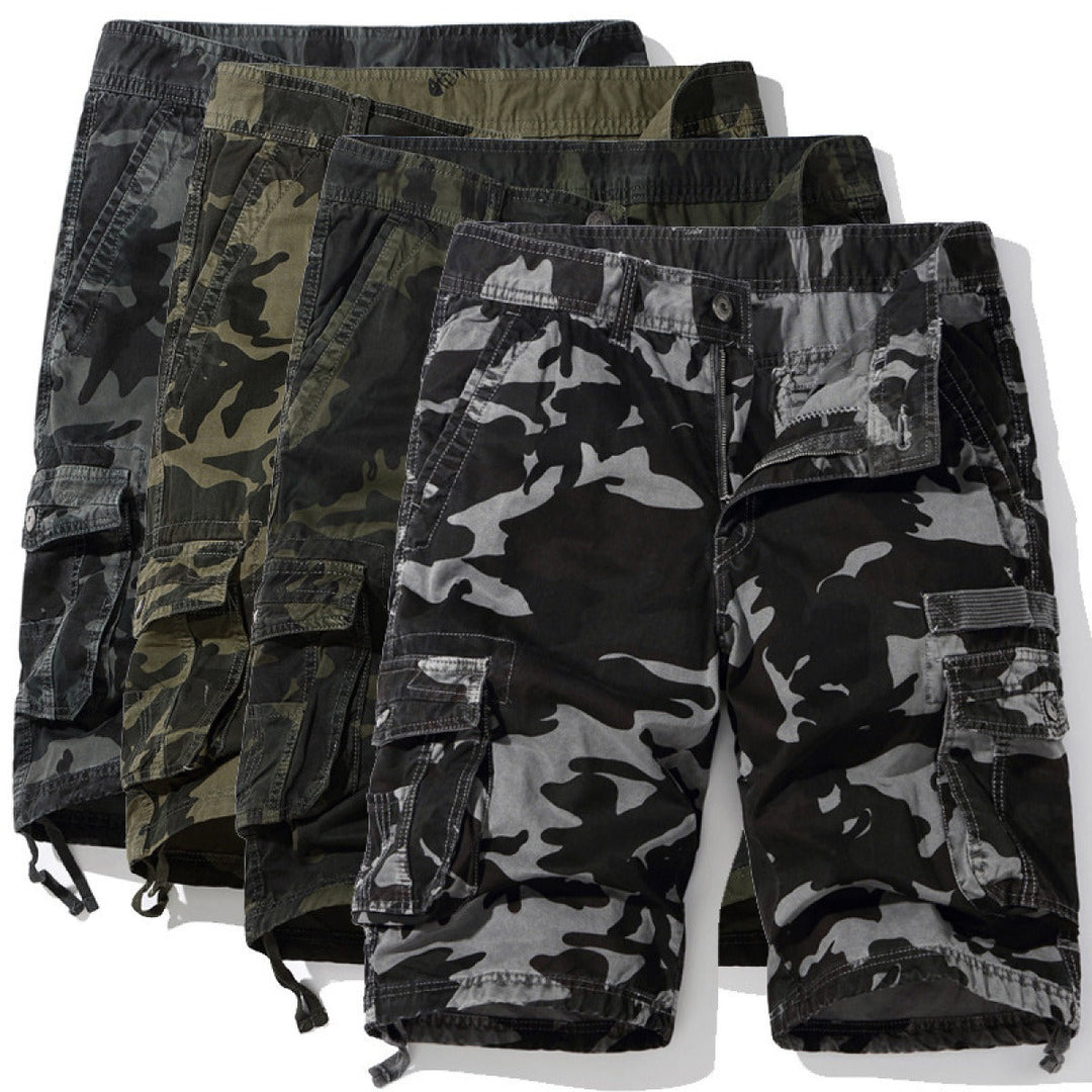 Short cargo militaire homme camouflage, idéal pour l'extérieur, pratique avec multiples poches pour l'aventure.