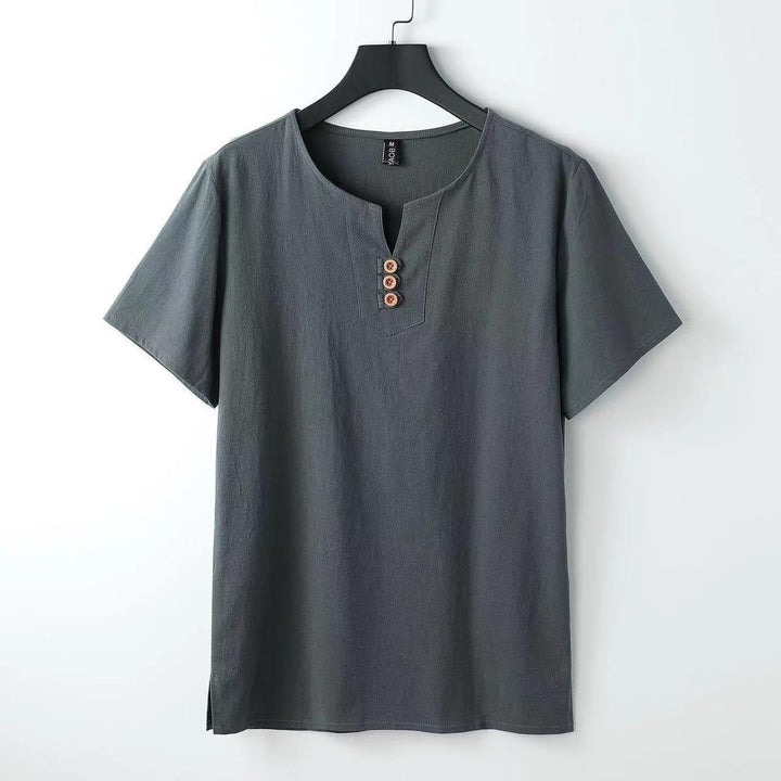 T-shirt Henley à manches courtes pour homme, confortable et polyvalent, parfait pour un style casual ou vacances.