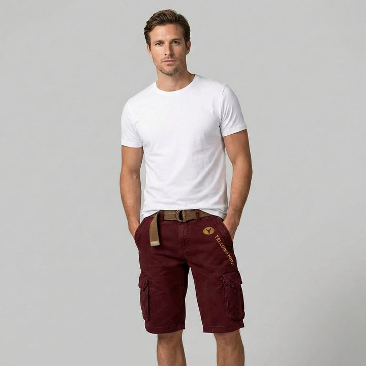 Short homme cargo casual, longueur genou, idéal pour plein air. Confort et style décontracté.