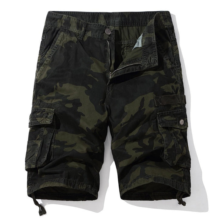 Short homme camouflage vert style militaire, doté de grandes poches latérales, confortable pour l'été et la ville.