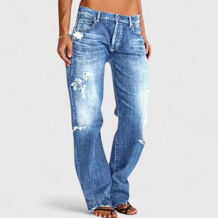 Jeans large Selah femme, taille basse, confort décontracté, silhouette fluide moderne. Idéal pour le quotidien.
