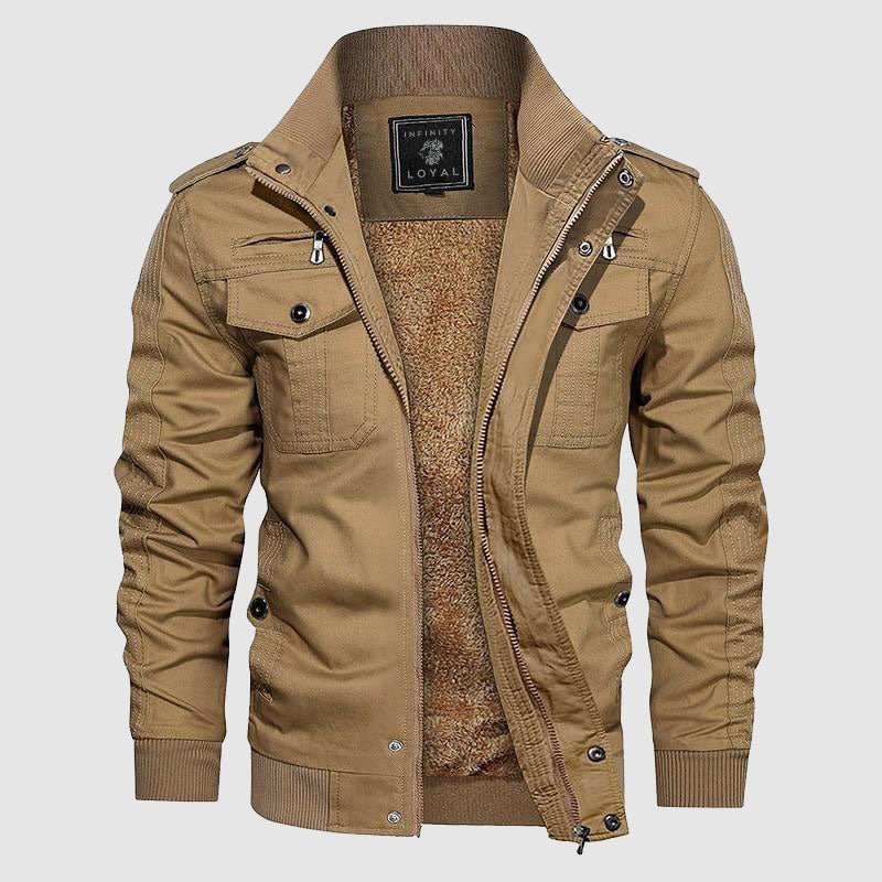 Veste pilote homme élégante, blouson aviateur chaud avec col montant pour l'hiver, confort et style casual chic.