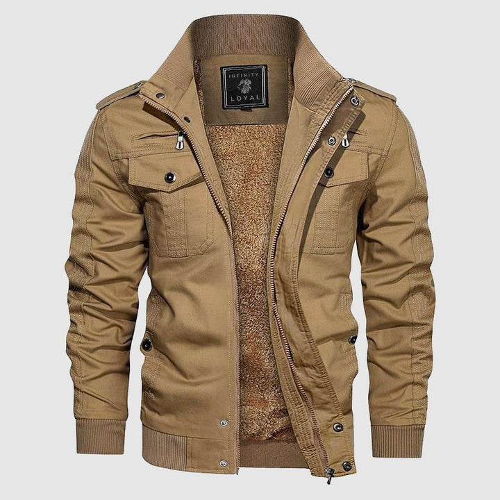 Veste pilote homme élégante, blouson aviateur chaud avec col montant pour l'hiver, confort et style casual chic.