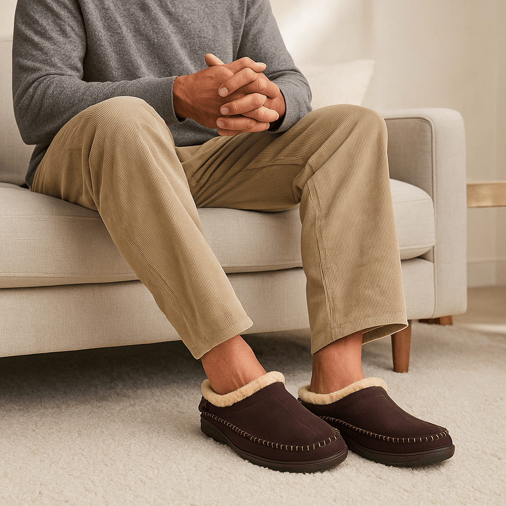 Chaussons classiques pour hommes, parfaits pour la détente à la maison en hiver ou automne. Confort assuré.