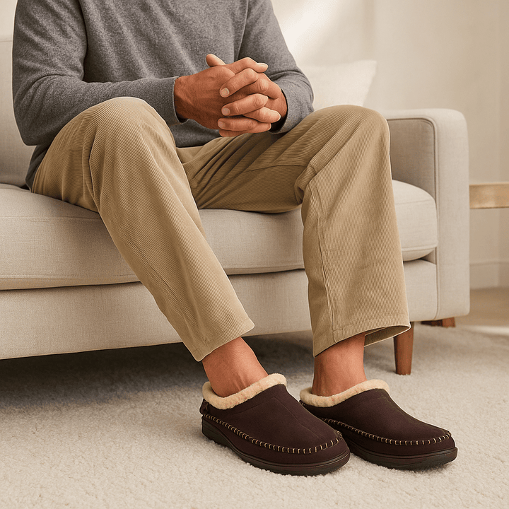 Chaussons classiques pour hommes, parfaits pour la détente à la maison en hiver ou automne. Confort assuré.