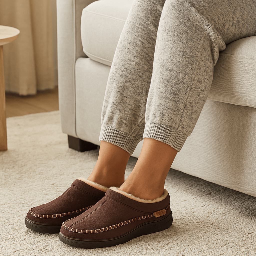 Paire de chaussons d'intérieur pour hommes, design intemporel, avec doublure chaude et semelle confortable.