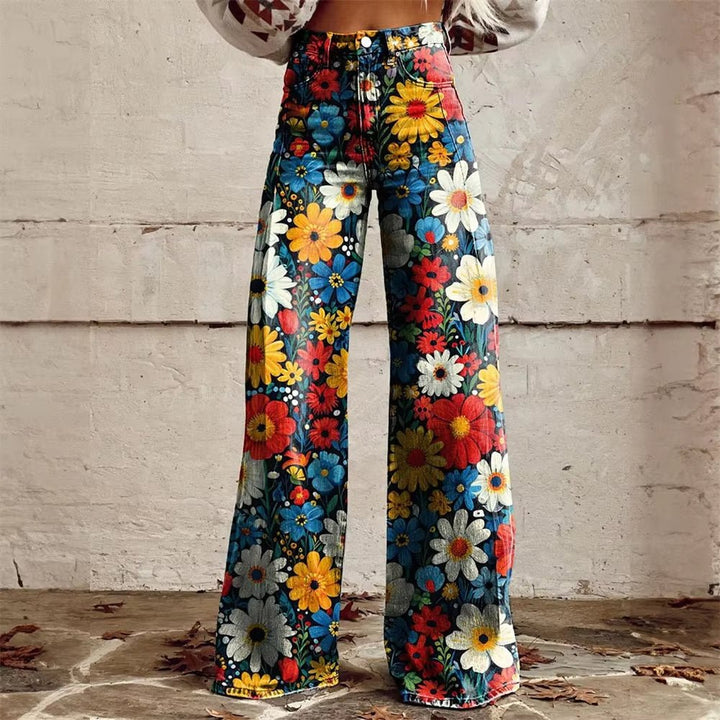 Jean évasé taille haute pour femmes, style chic et confortable, idéal pour la mode tendance.