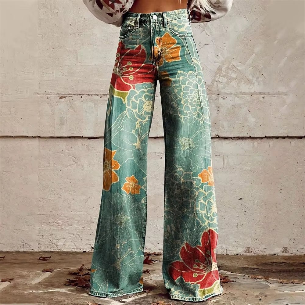 Modèle de jean femme, taille haute évasée, chic et moderne, offrant un style décontracté et sophistiqué.