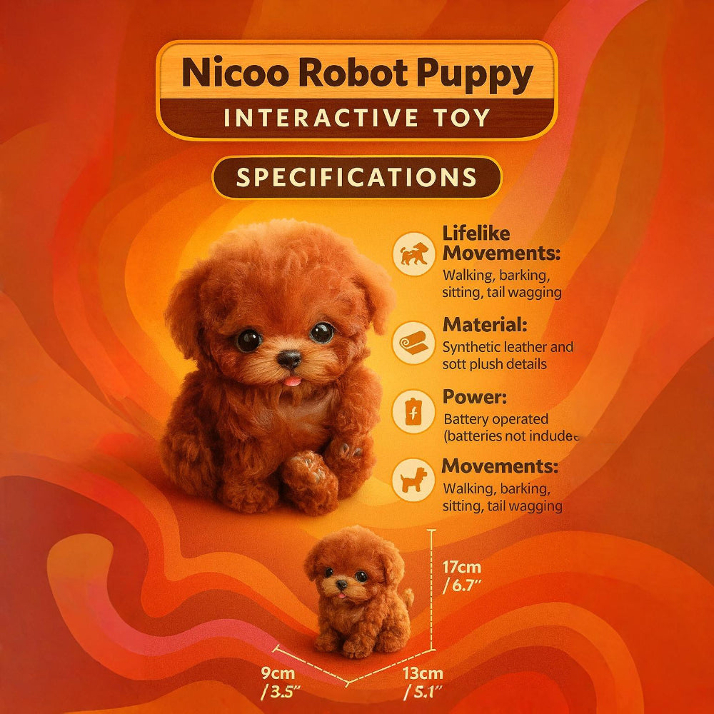 Chiot robot interactif marron et blanc, animal domestique robotique amusant, stimule l'éducation des enfants.