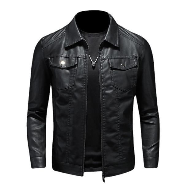 Veste de moto homme chic avec col revers. Blouson motard élégant, coupe confortable, idéal vêtement extérieur décontracté.
