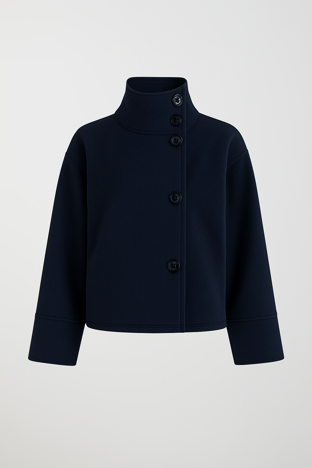 Veste courte chic couleur espresso, boutonnage asymétrique. Idéale pour un style urbain élégant.
