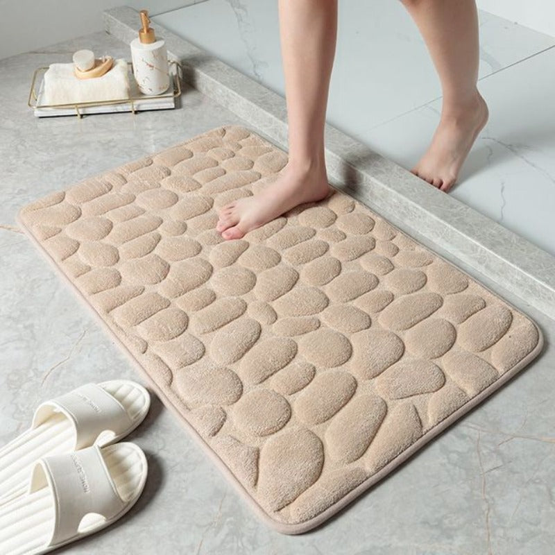 Tapis de sol de salle de bain en mousse mémoire ultra-douce, motif pierre, très absorbant et hygiénique.