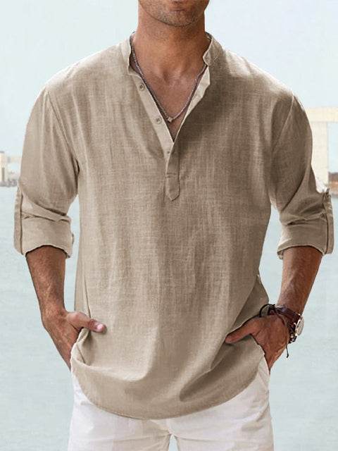 Chemise homme élégante, col chinois. Coupe décontractée pour un été stylé, frais et moderne.