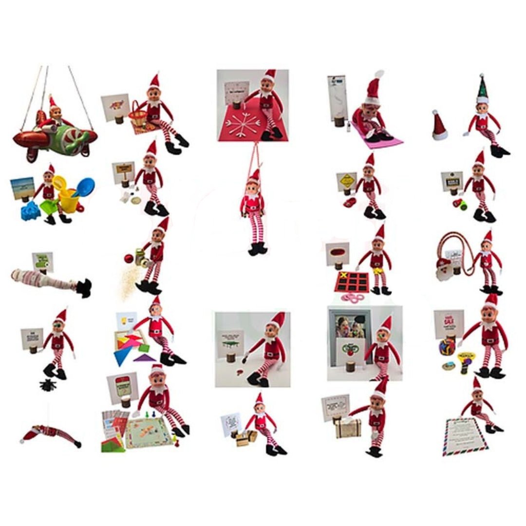 Lutin de Noël malicieux préparant une activité surprise pour le calendrier de l'avent des enfants.