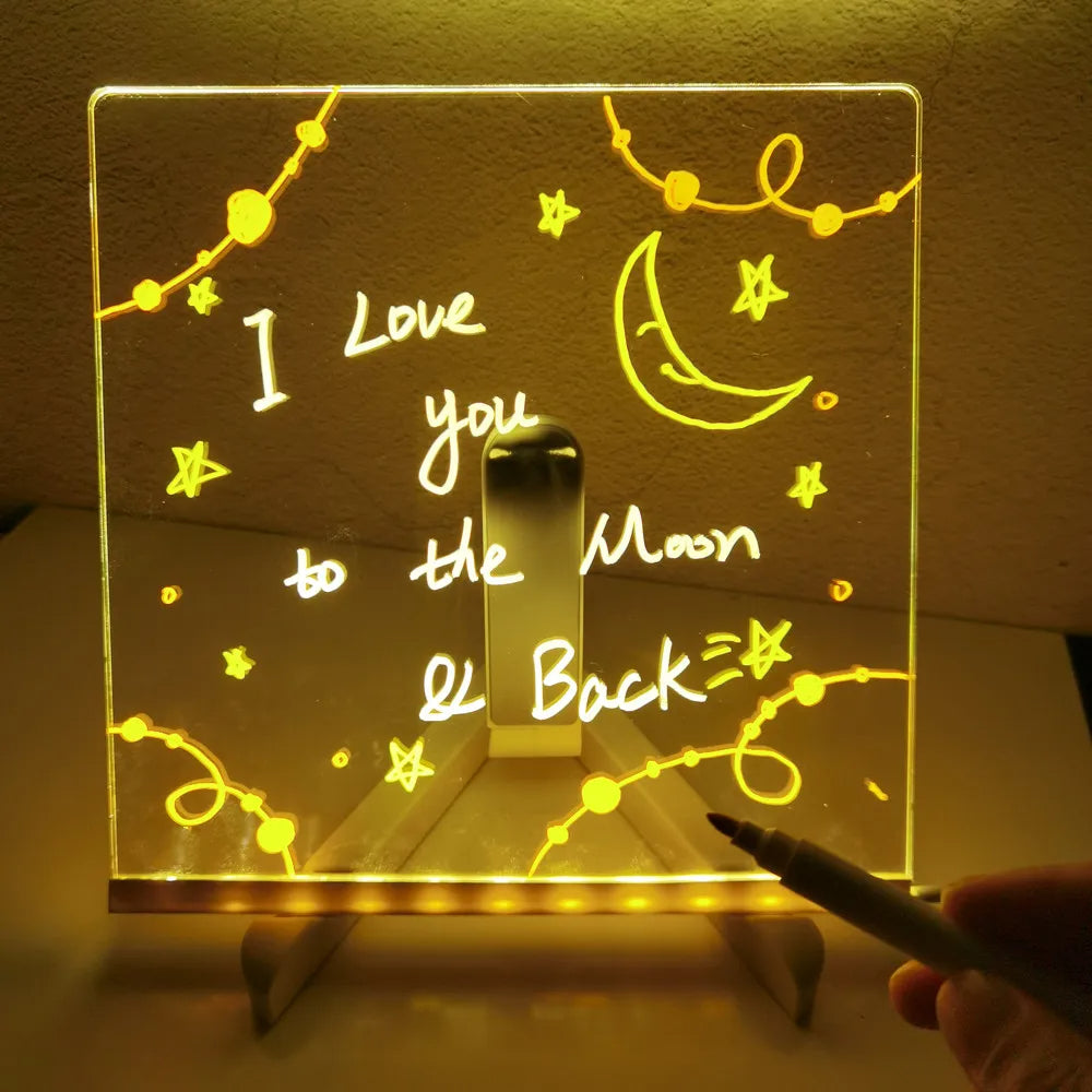 Tableau de dessin LED créatif pour enfants. Surface lumineuse rechargeable USB, jeu éducatif et ludique.
