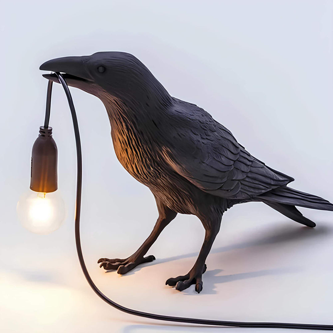 Lampe murale LED corbeau artistique unique. Éclairage moderne noir, décoration murale originale, ambiance chaleureuse pour intérieur.