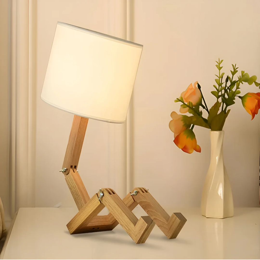 Lampe de table design en bois massif, flexible. Idéale pour bureau ou chevet, style naturel et ambiance chaleureuse.