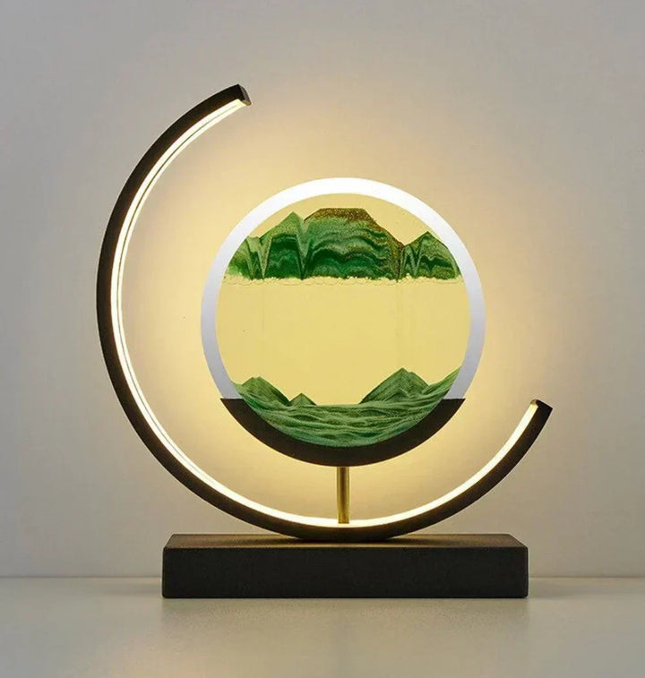 Lampe zen à sable dynamique pour décoration intérieure unique. Paysage évolutif apaisant avec lumière chaude.