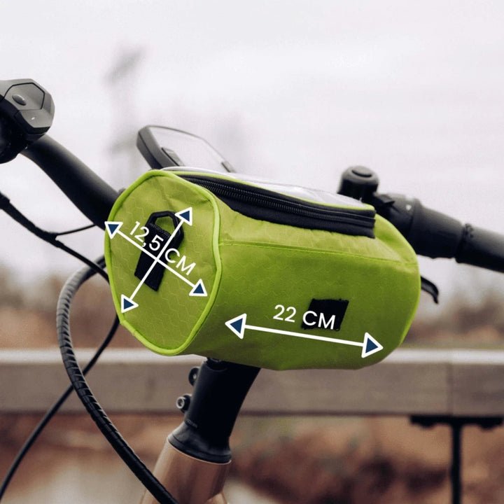 Sacoche guidon vélo étanche pour VTT et vélo urbain, protège votre téléphone et offre un accès tactile rapide.