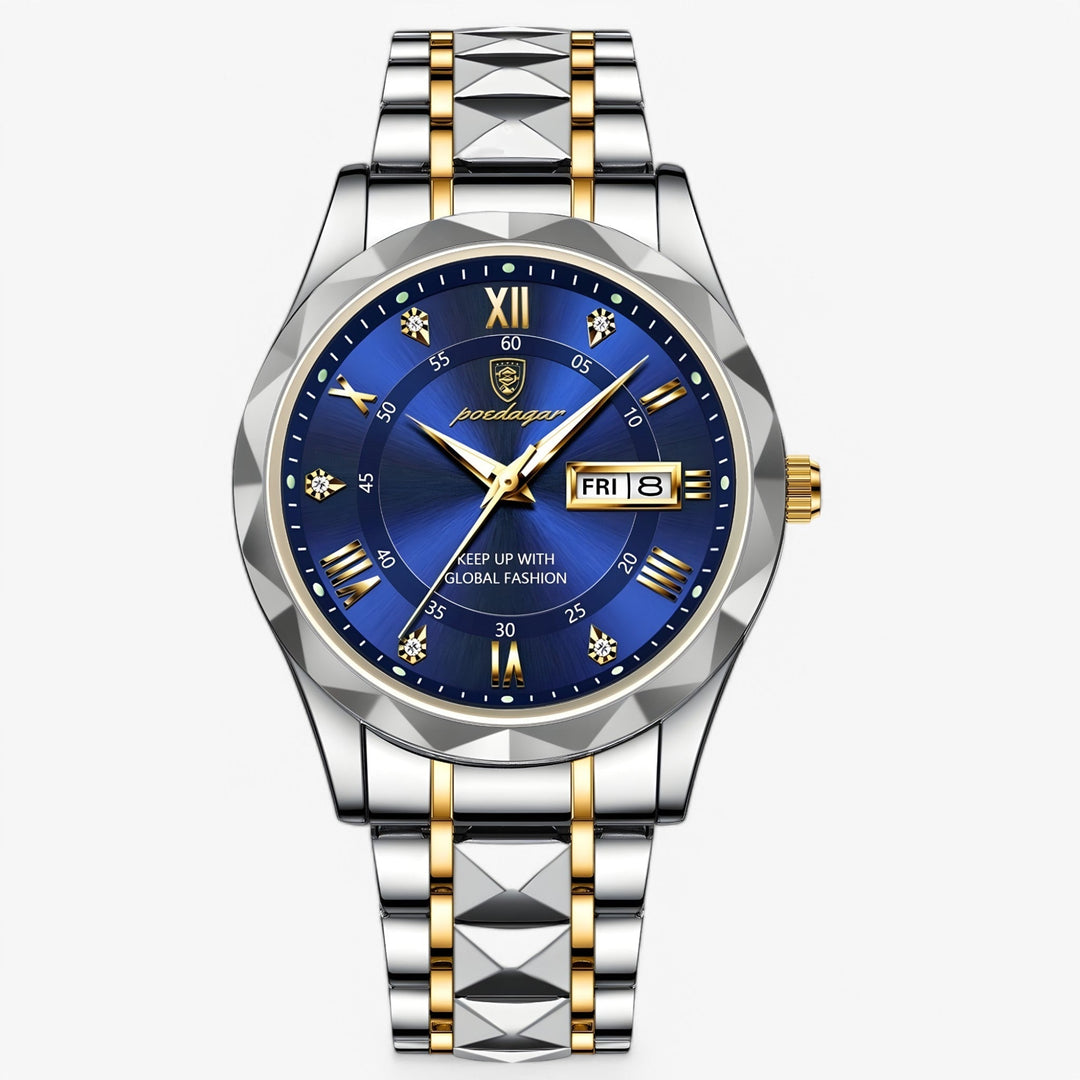 Montre homme luxe classique, cadran rond et bracelet cuir. Précision horlogère, élégance intemporelle.