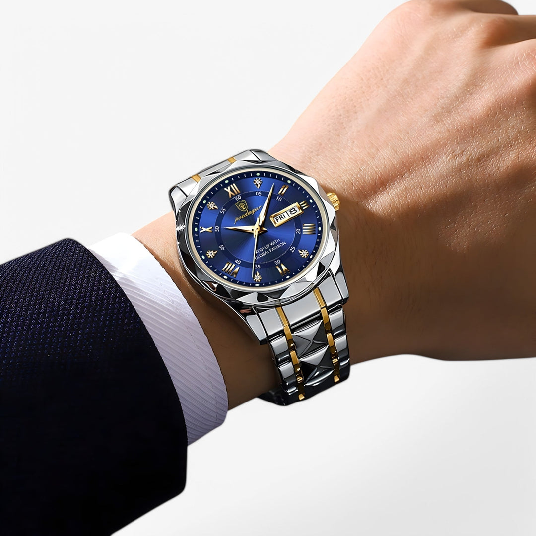 Montre homme luxe classique dans son écrin, un cadeau parfait pour l'homme au style raffiné.