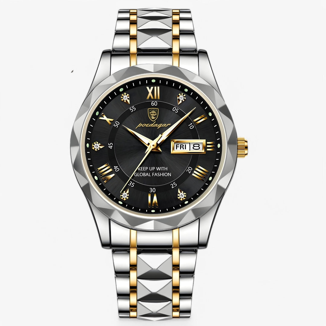 Homme ajustant sa montre luxe classique, un geste d'élégance soulignant un style raffiné.