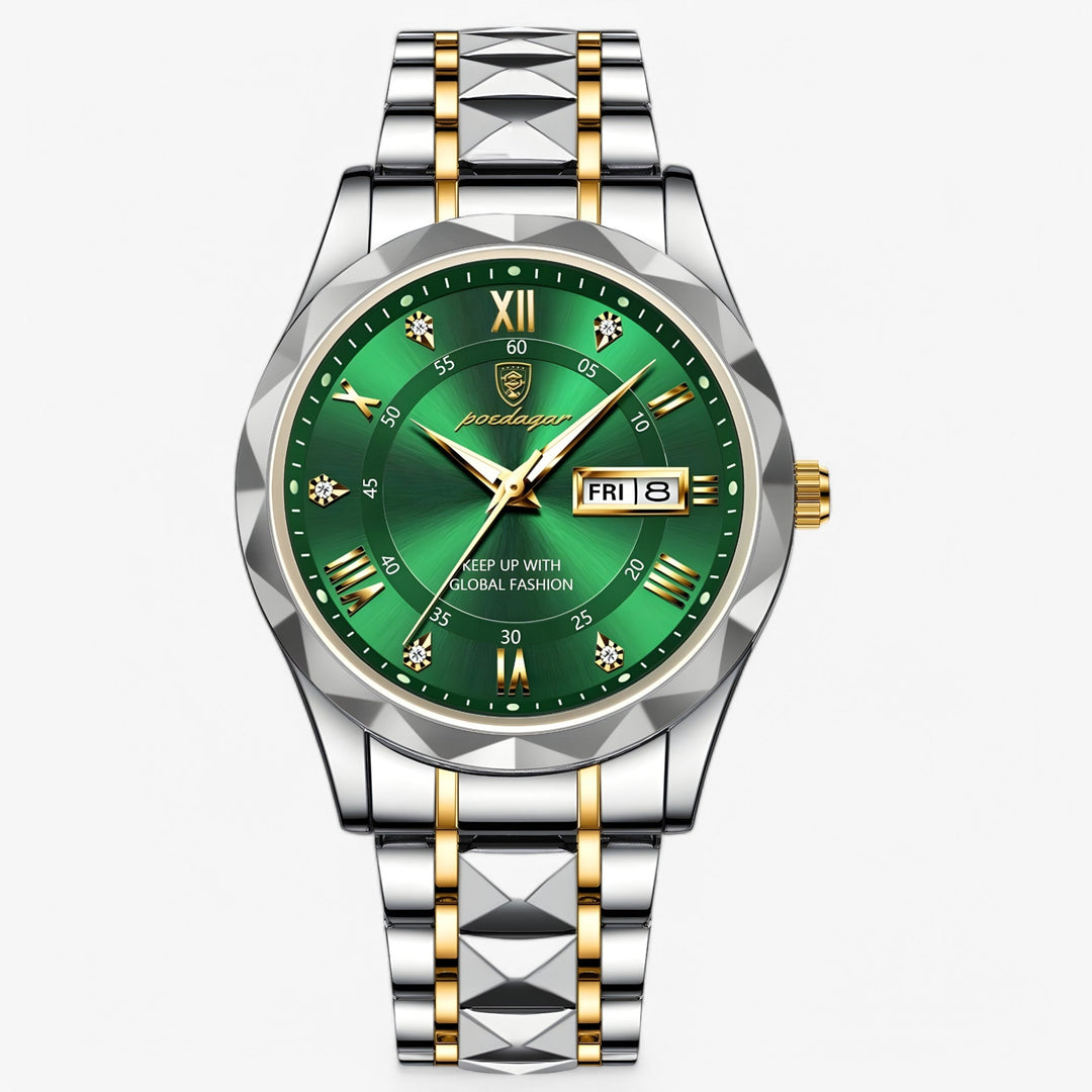 Montre homme luxe classique posée sur un bureau, un symbole d'élégance et de style professionnel.