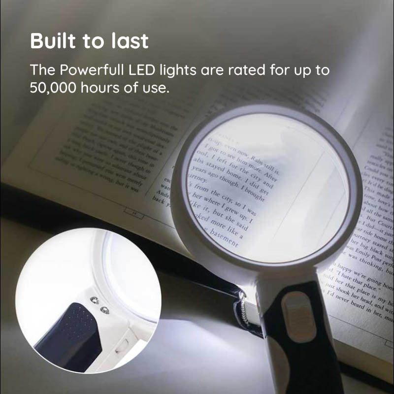 Loupe de précision grossissante portable avec lumières LED intégrées pour une lecture améliorée.