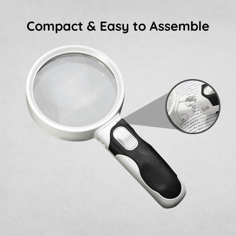 Loupe ergonomique portable avec éclairage LED pour lecture, améliore la visibilité et le confort.