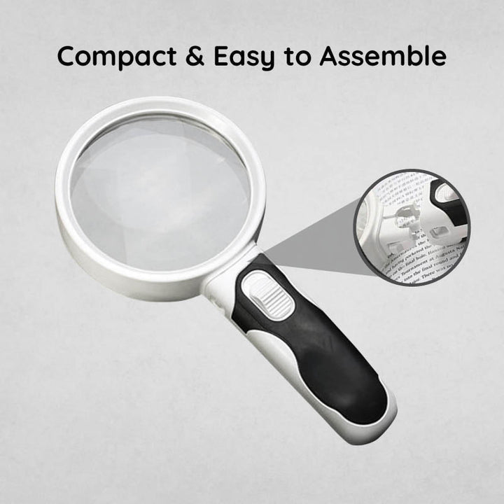 Loupe ergonomique portable avec éclairage LED pour lecture, améliore la visibilité et le confort.
