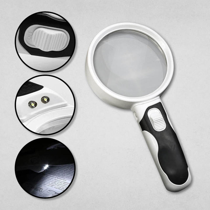 Loupe de lecture portable grossissante avec LED, offre une aide visuelle optique et un éclairage parfait.