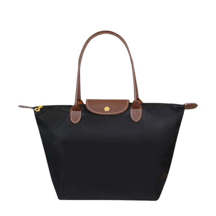 Sac fourre-tout femme chic, en nylon et cuir résistant à l'eau. Design élégant et spacieux pour un usage quotidien.