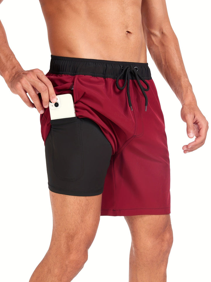 Short de bain homme extensible avec poche téléphone, parfait pour l'été et la plage.