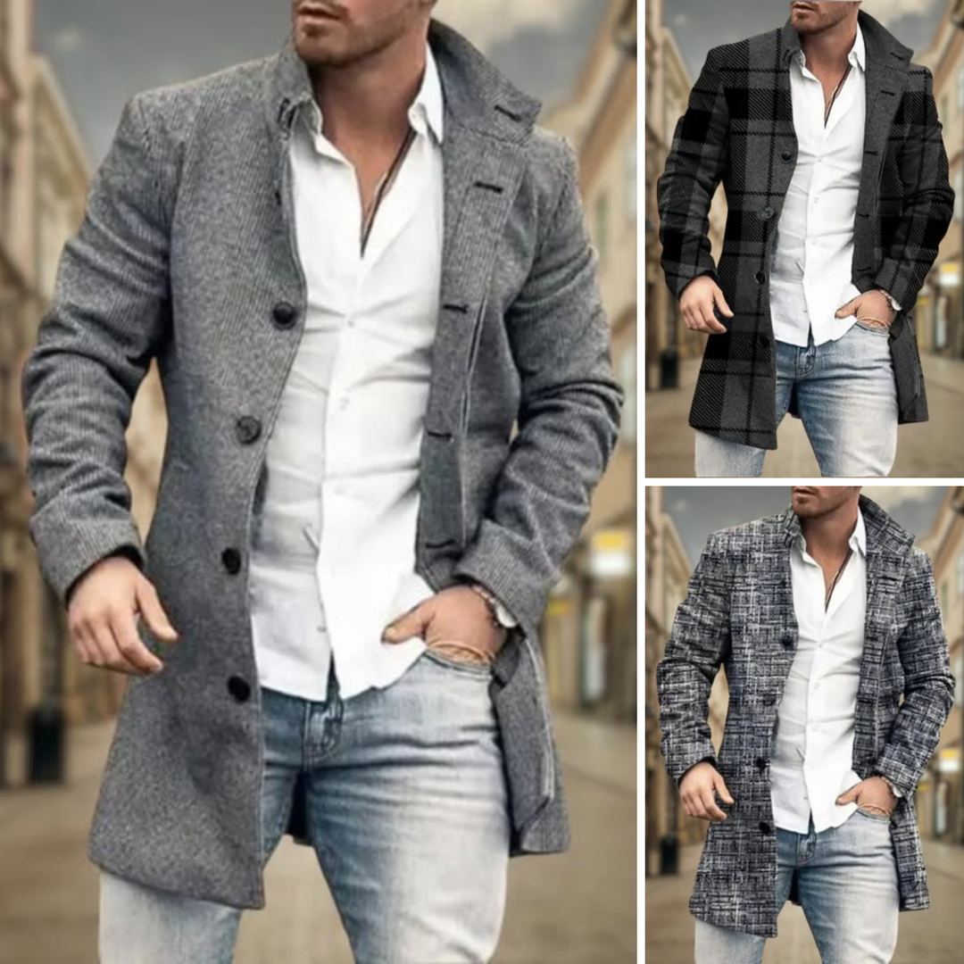 Manteau homme gris de qualité supérieure, élégant et confortable, parfait pour une tenue de bureau ou décontractée.