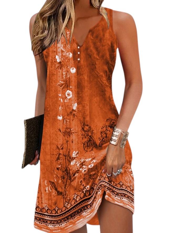 Mini-robe imprimée femme, sans manches, idéale pour un look estival décontracté et chic. Confortable et fluide.