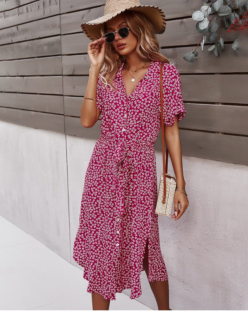 Robe printemps-été Luretta fluide à fleurs, élégante et décontractée, un essentiel mode femme.