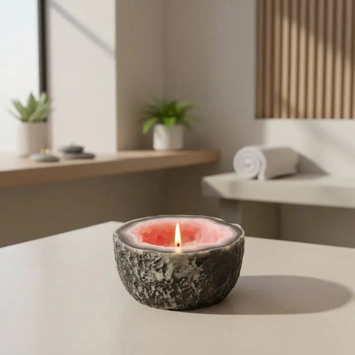 Belle bougie CalmAura, élément de décoration pour une maison zen. Favorise la détente et une ambiance sereine.