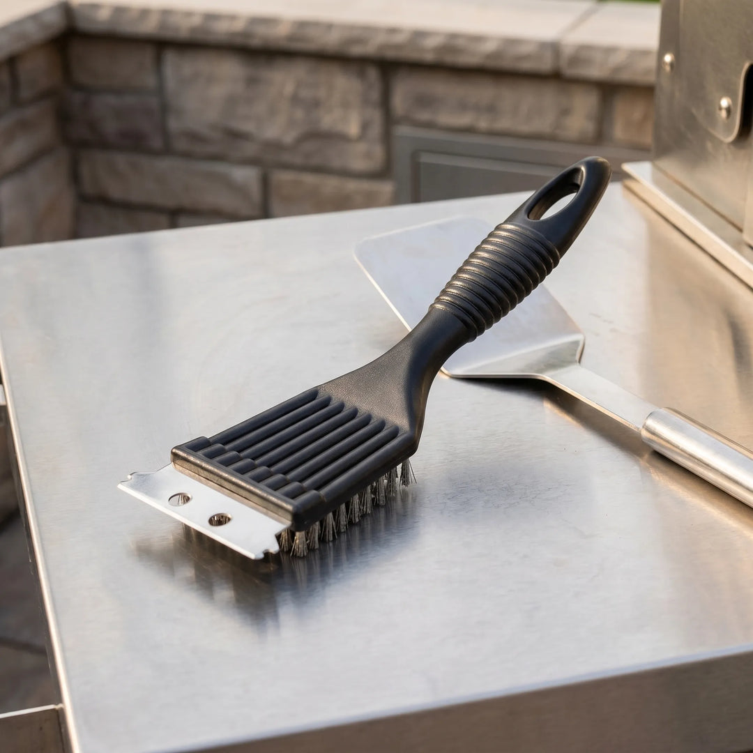 Brosse de nettoyage puissante pour barbecue d'extérieur noire, en ABS, accessoire essentiel pour grill.